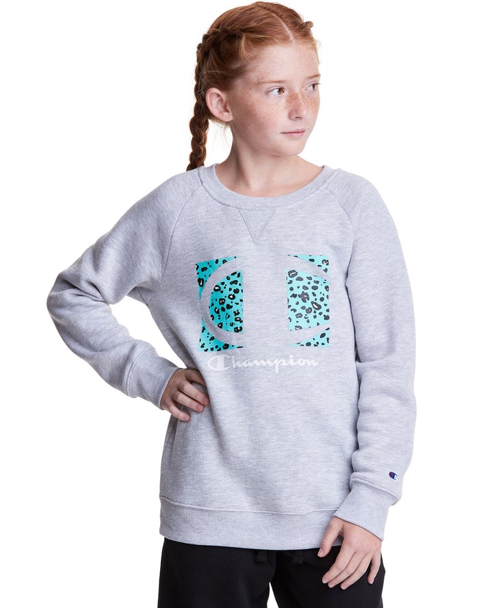 Sudadera Con Capucha Champion Niña - Fleece Raglan Crew Leopard Knockout Logo ( Gris ) 1235096-EI